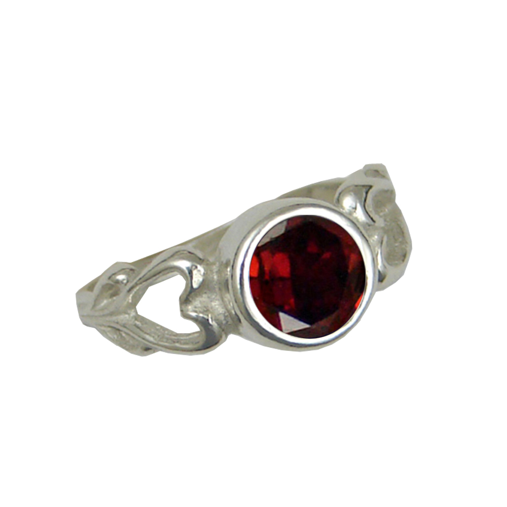 Sterling Silver Loving Hearts Ring With Faceted Garnet Size 7